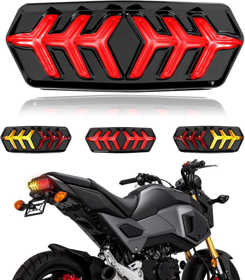 DREAMIZER LED Brake Tail Light with Turn Signals Sequential Motorcyle Taillight Compatible with Honda Grom MSX125 CBR650 CB650F CTX700N - Red Lens - Image 1